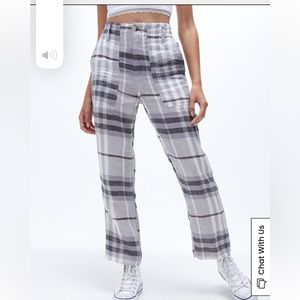 NWT Pacsun Women’s Little Lies Astrid Plaid Linen Pants Gray Size Large